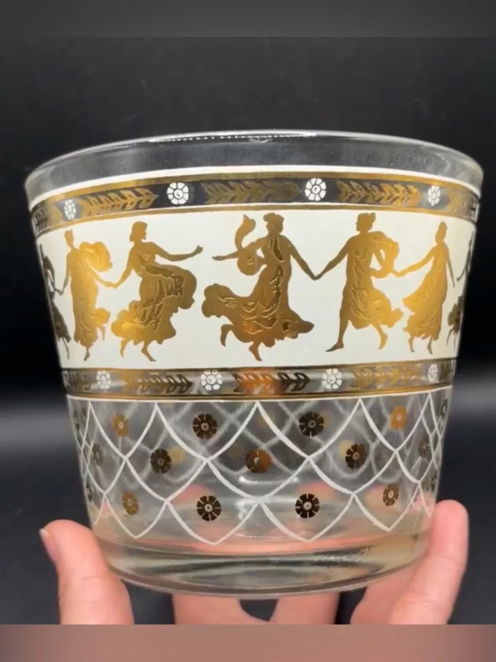 MCM Mid Century Modern Vintage Dancing Gold Grecian Women & Men Glass Ice Bucket